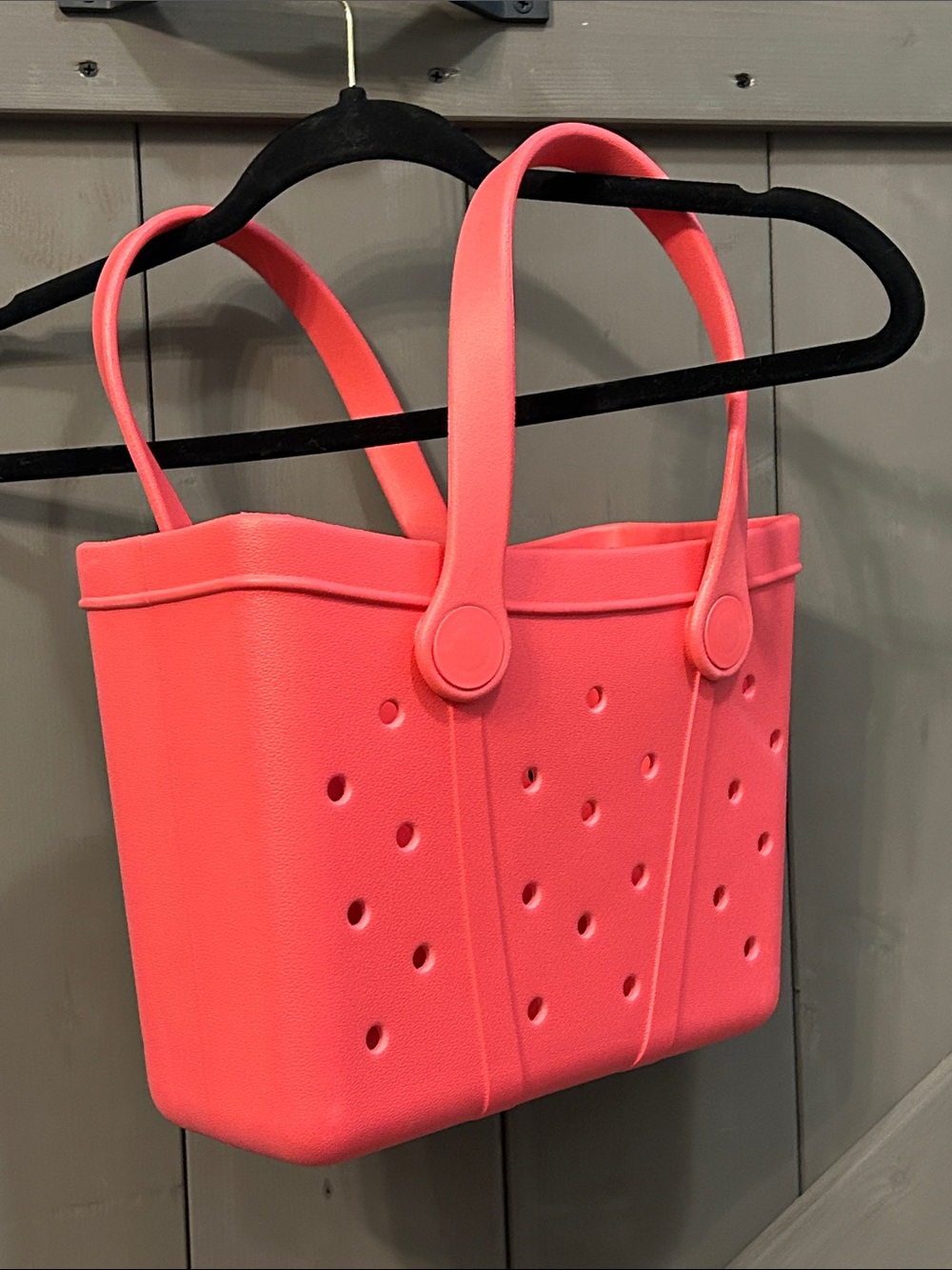 Coral Pink Casual Tote Bag with Perforated Design